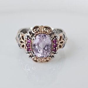 Retired Kunzite & Pink Sapphire Ring Palladium Sterling Silver 18k Size 7!